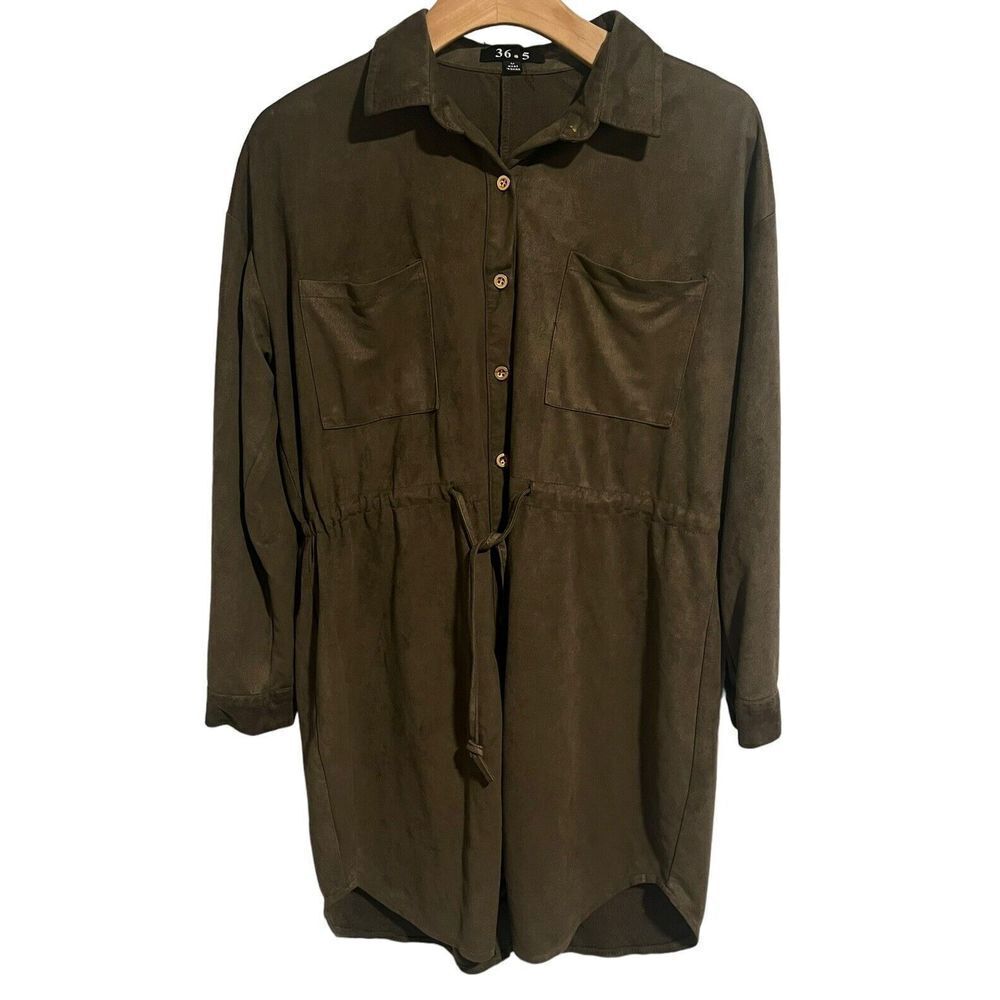 36.5 Shirt Dress Women Medium Forest Green Faux Suede
